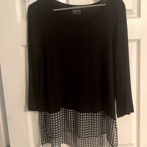 Coco Bianco 3/4 Sleeve Knit Blouse with Gingham at Hem